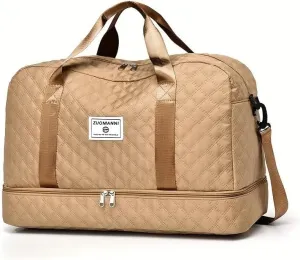 Waterproof Large-Capacity Gym Duffel Bag – Durable Nylon Travel Luggage with Shoe Compartment & Multi-Pocket Organizer – Ideal for Gym, Travel & Weekend Trips, Available in 10 Colors (Khaki)