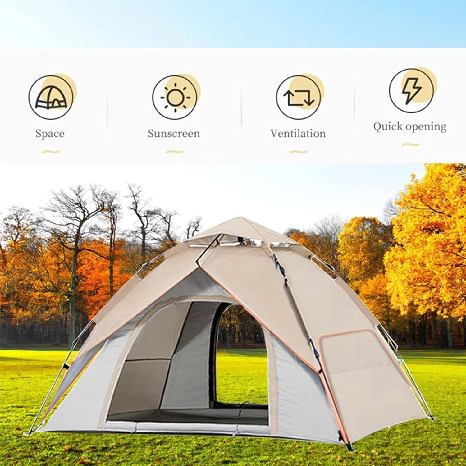 Waterproof Pop Up Camping Tent for 2-3 People, Instant Setup 60s, Windproof & Waterproof with Mesh Windows, Lightweight Portable Dome Tent for Outdoor Camping, Hiking, Family