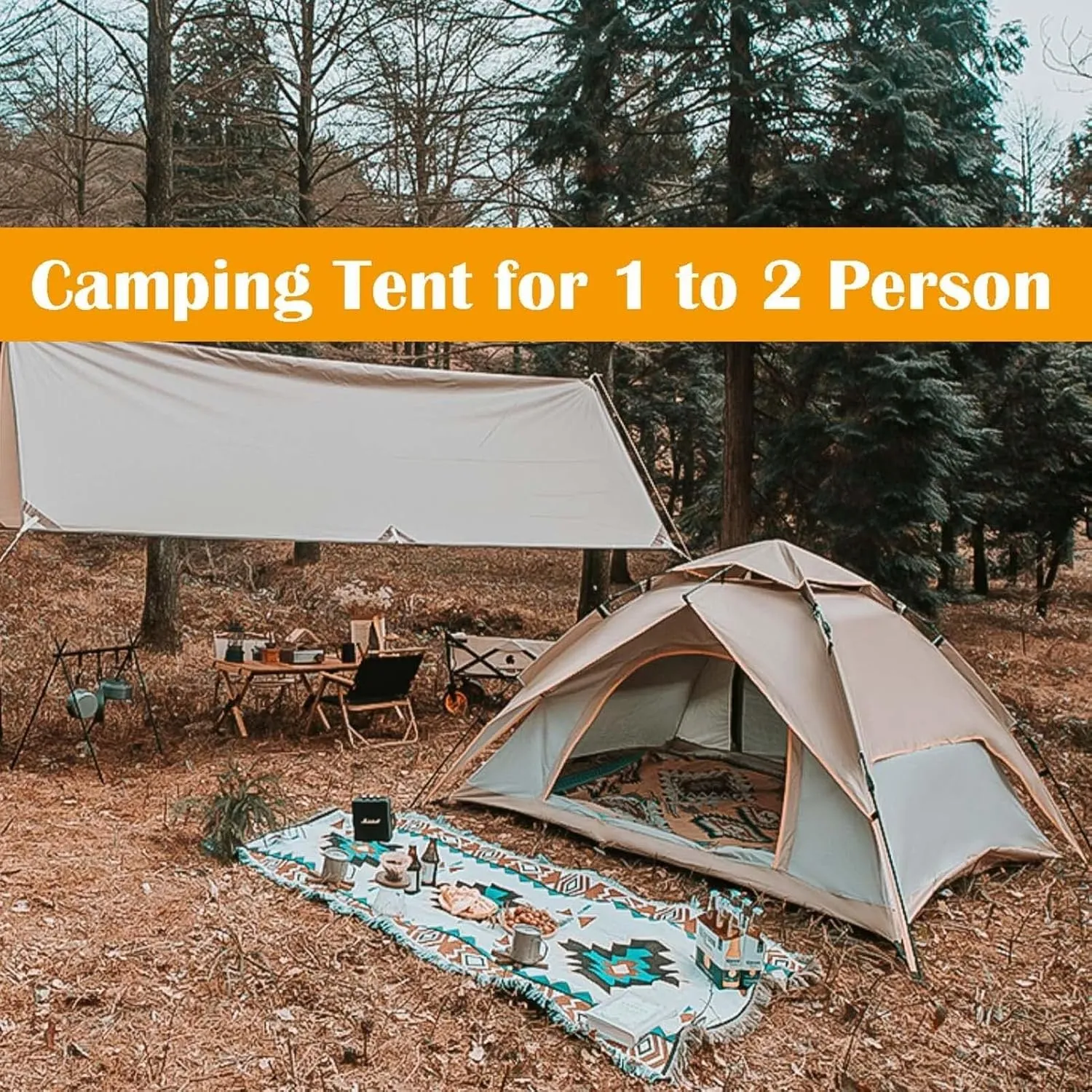 Waterproof Pop Up Camping Tent for 2-3 People, Instant Setup 60s, Windproof & Waterproof with Mesh Windows, Lightweight Portable Dome Tent for Outdoor Camping, Hiking, Family