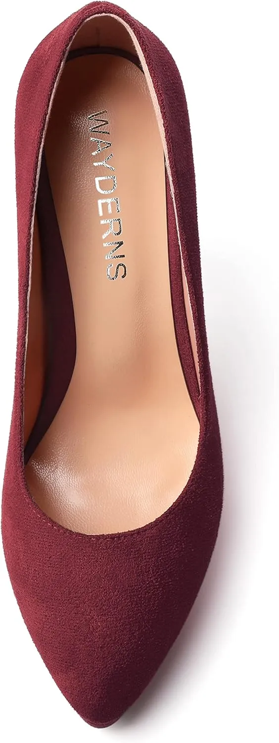 WAYDERNS Womens Pointed Toe Suede Evening Dress Solid Platform Slip On Stiletto High Heel Pumps Shoes 4.7 Inch