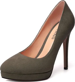 WAYDERNS Womens Pointed Toe Suede Evening Dress Solid Platform Slip On Stiletto High Heel Pumps Shoes 4.7 Inch