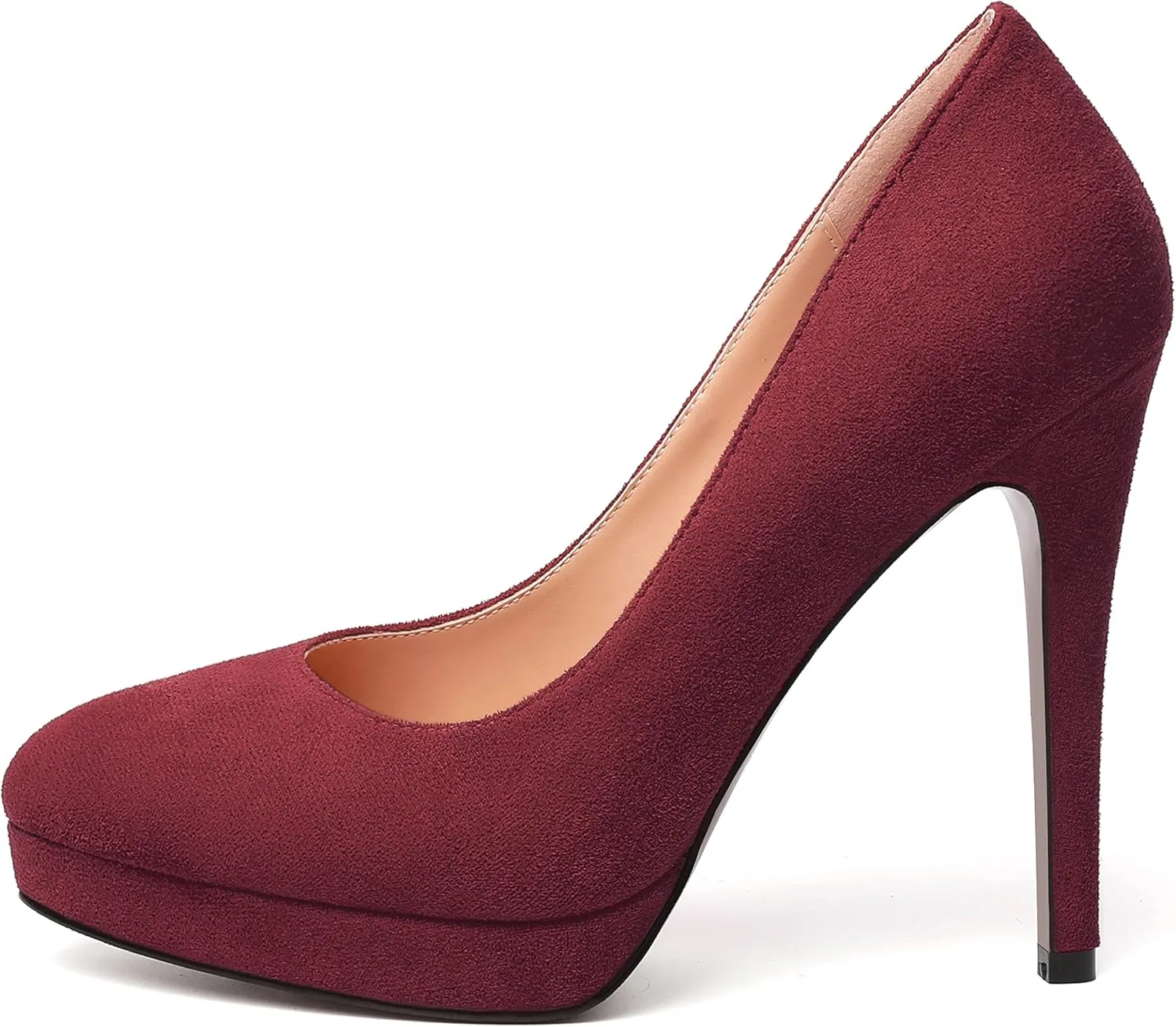 WAYDERNS Womens Pointed Toe Suede Evening Dress Solid Platform Slip On Stiletto High Heel Pumps Shoes 4.7 Inch