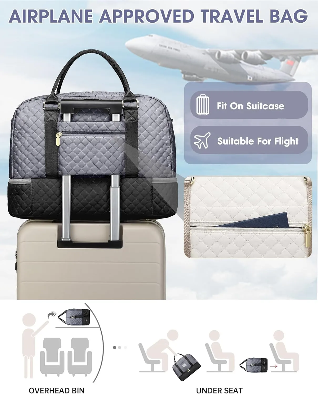 Weekender Bags for Women Travel Bag- Duffle for Women with Shoe Compartment Carry On Overnight Bag Wet Pocket Large