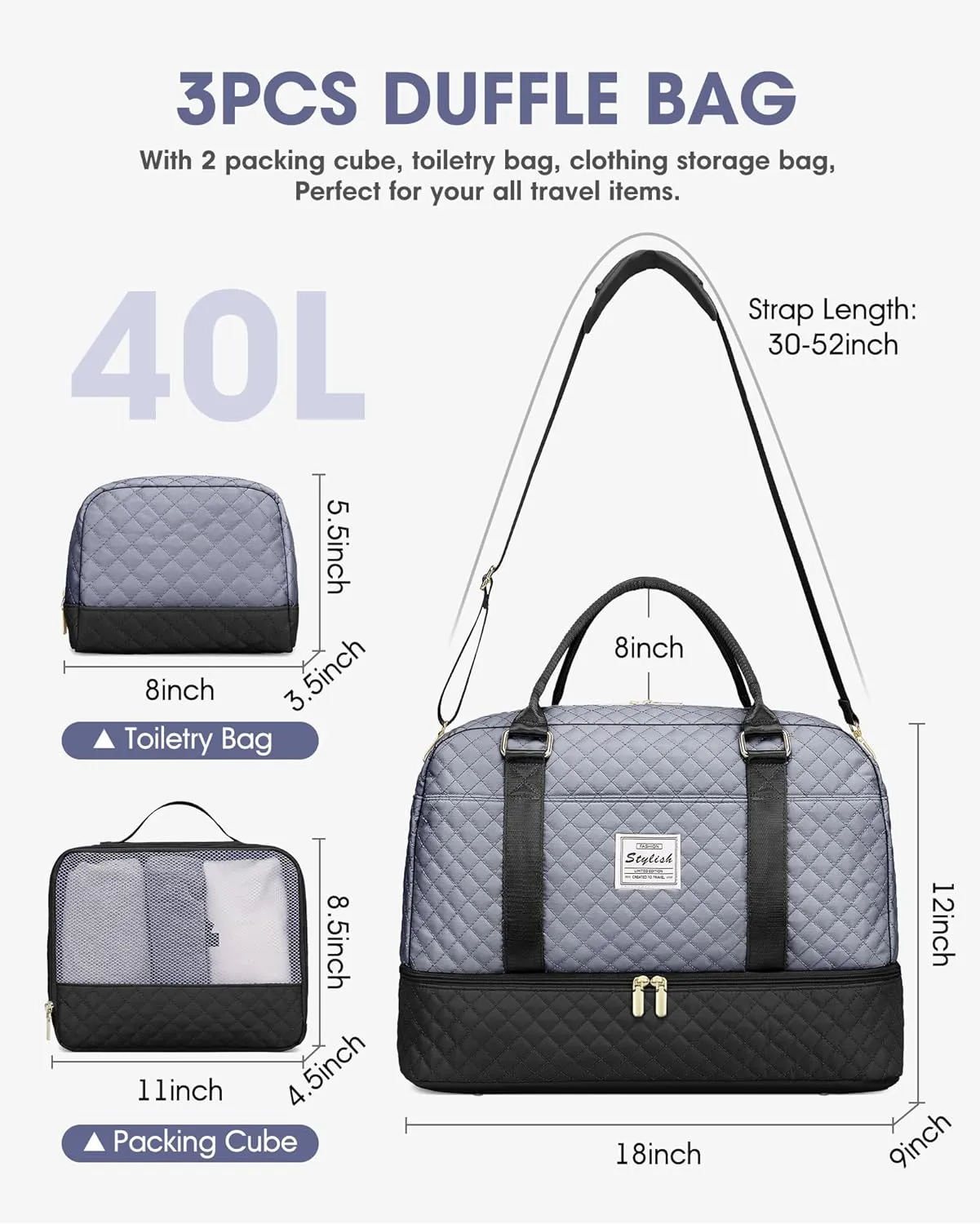 Weekender Bags for Women Travel Bag- Duffle for Women with Shoe Compartment Carry On Overnight Bag Wet Pocket Large