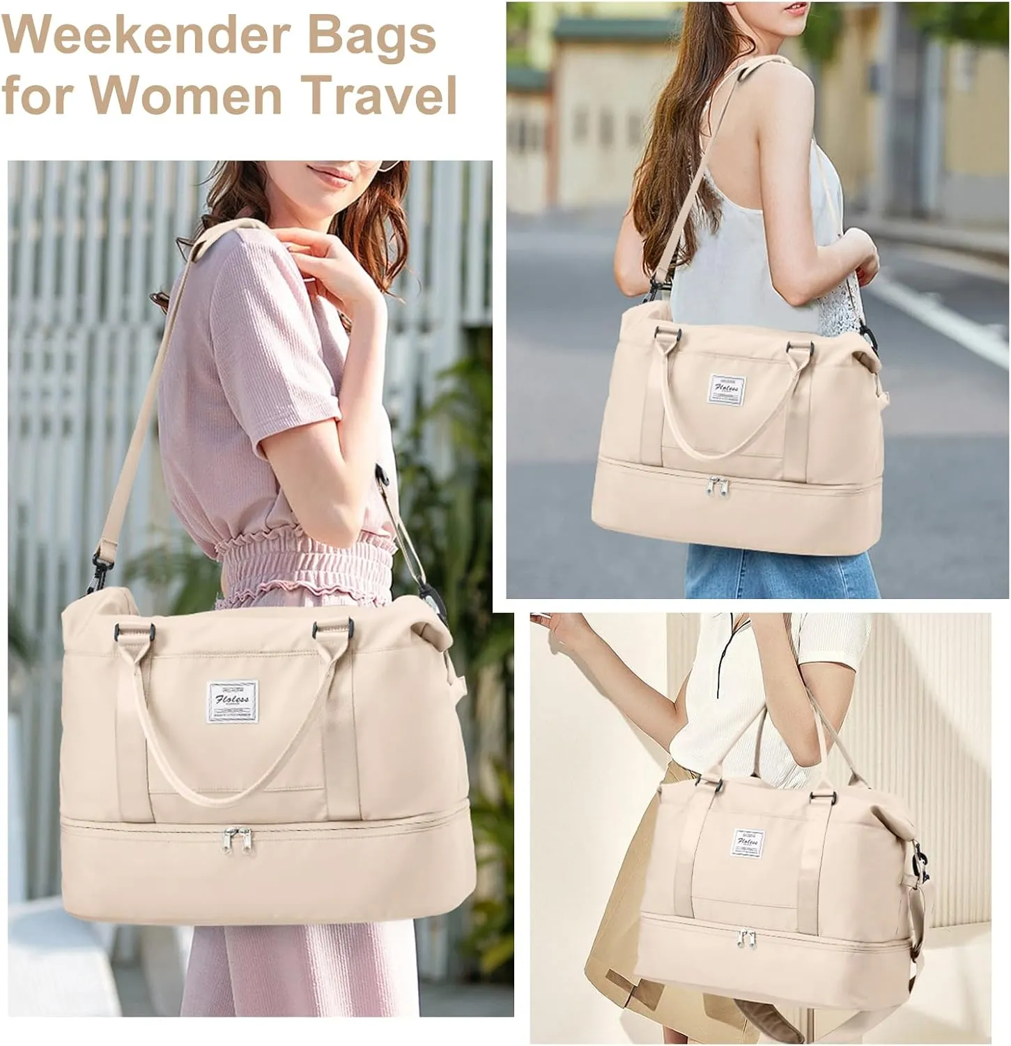 Weekender Bags for Women, Travel Duffel Bags with Shoe Compartment,Personal Item Travel Bag for Airlines, Carry on Overnight Tote Bag for women，Beige