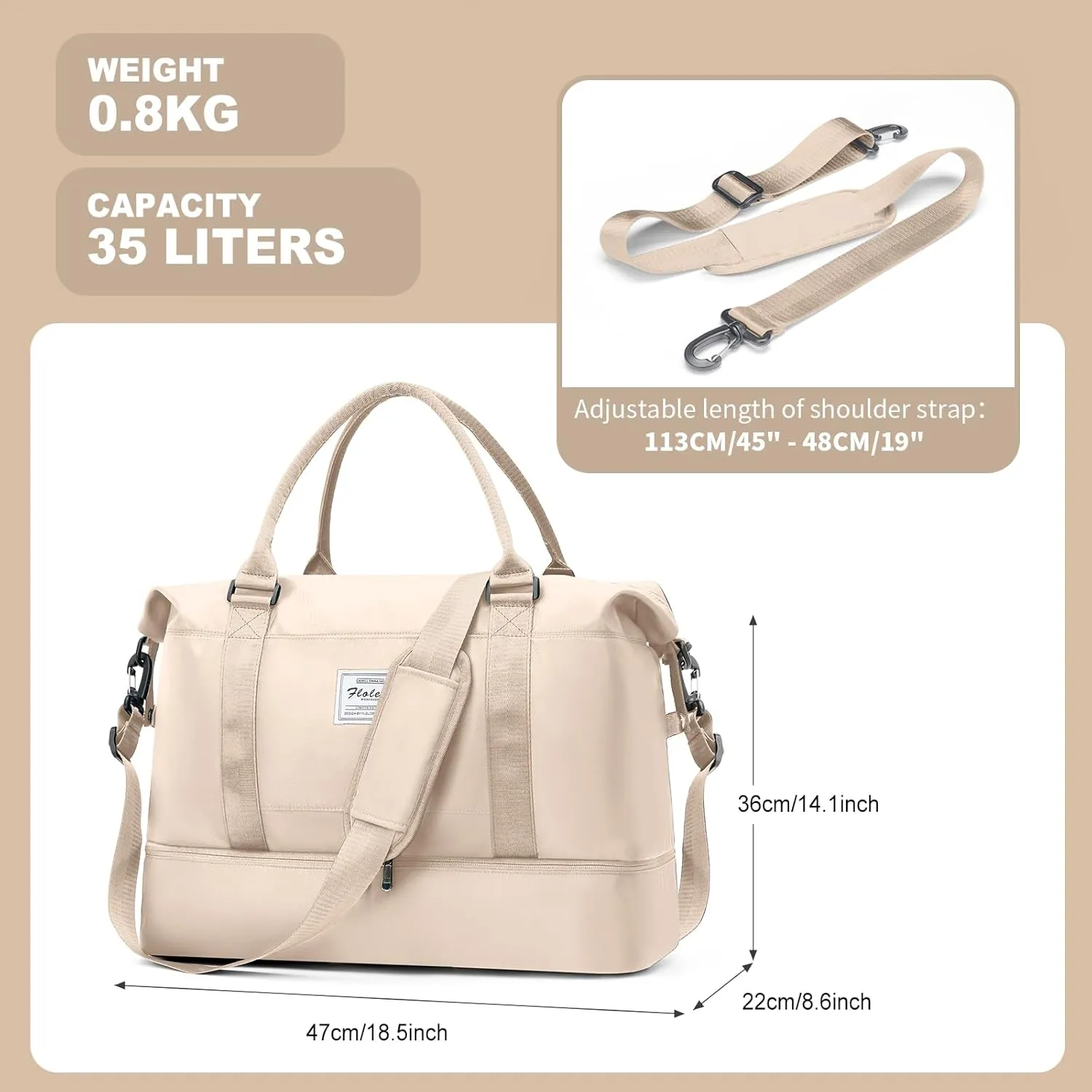 Weekender Bags for Women, Travel Duffel Bags with Shoe Compartment,Personal Item Travel Bag for Airlines, Carry on Overnight Tote Bag for women，Beige