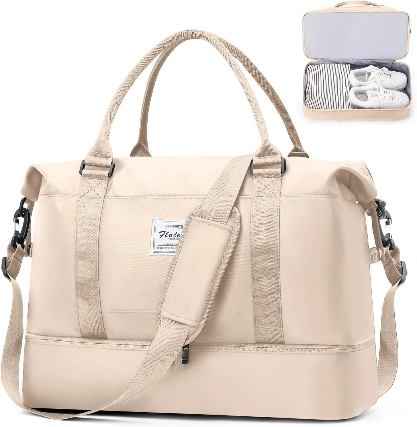 Weekender Bags for Women, Travel Duffel Bags with Shoe Compartment,Personal Item Travel Bag for Airlines, Carry on Overnight Tote Bag for women，Beige