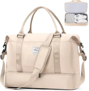Weekender Bags for Women, Travel Duffel Bags with Shoe Compartment,Personal Item Travel Bag for Airlines, Carry on Overnight Tote Bag for women，Beige