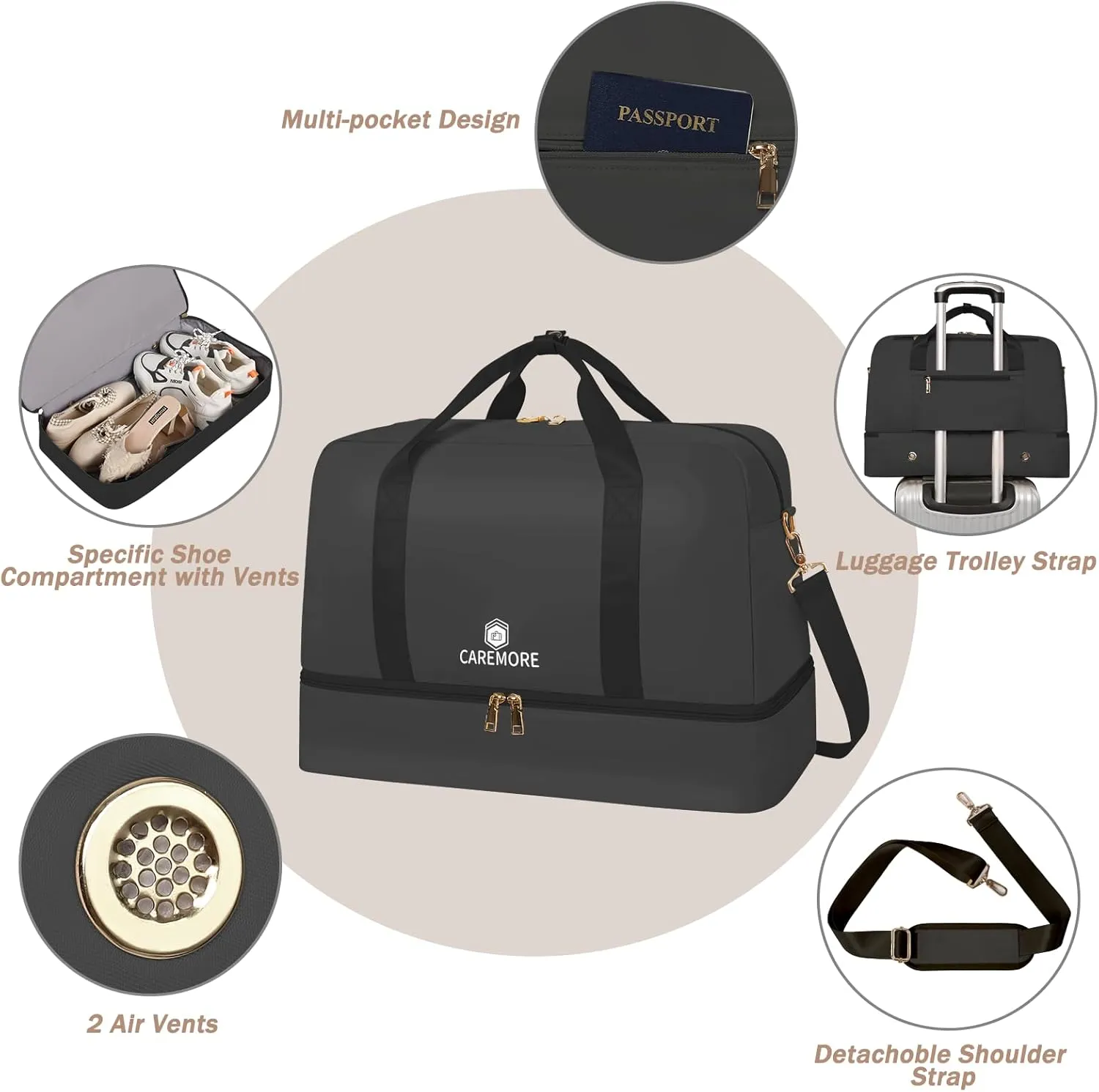 Weekender Bags for Women Travel,Duffle Bag for Men Travel with Shoe Compartment,Personal Item Bag for Airlines,Overnight Bags Carry On Tote Bag Gym Bag 21’’(Grey)