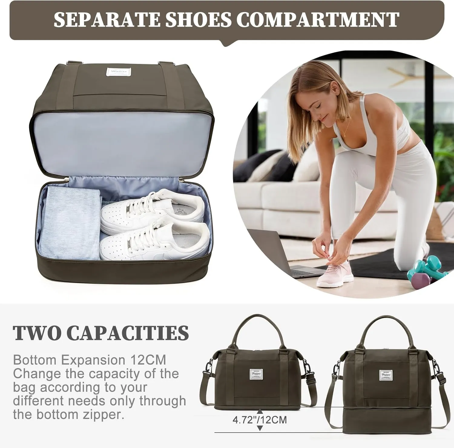 Weekender Bags for Women,Personal Item Travel Bag,Overnight Travel Duffel Bag with Expandable Shoes Compartment & Wet Pocket