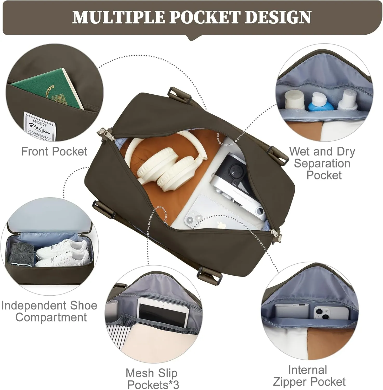 Weekender Bags for Women,Personal Item Travel Bag,Overnight Travel Duffel Bag with Expandable Shoes Compartment & Wet Pocket