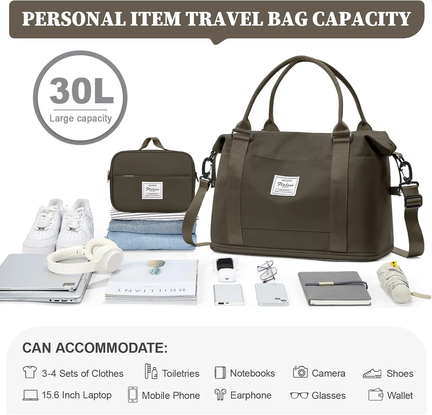 Weekender Bags for Women,Personal Item Travel Bag,Overnight Travel Duffel Bag with Expandable Shoes Compartment & Wet Pocket