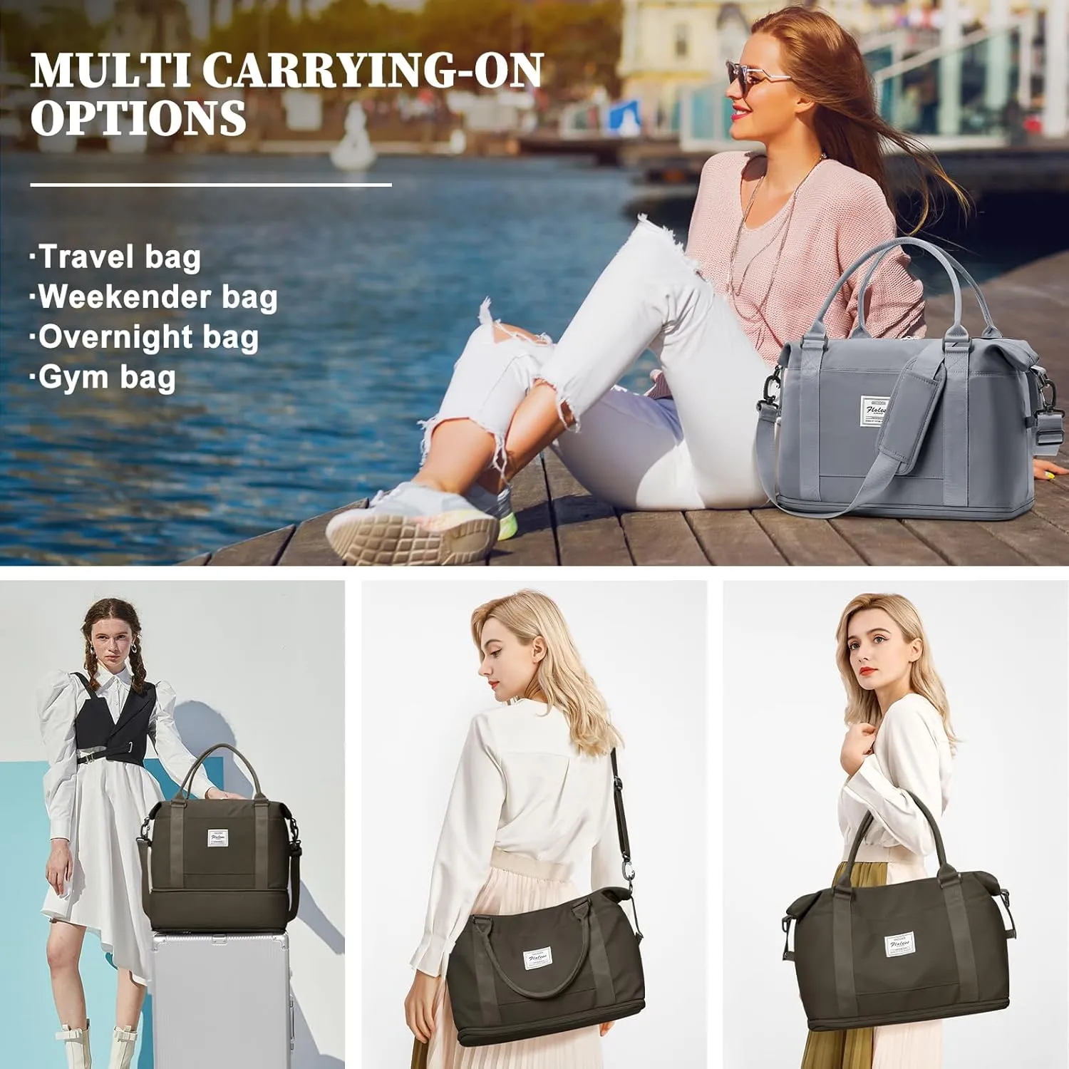 Weekender Bags for Women,Personal Item Travel Bag,Overnight Travel Duffel Bag with Expandable Shoes Compartment & Wet Pocket