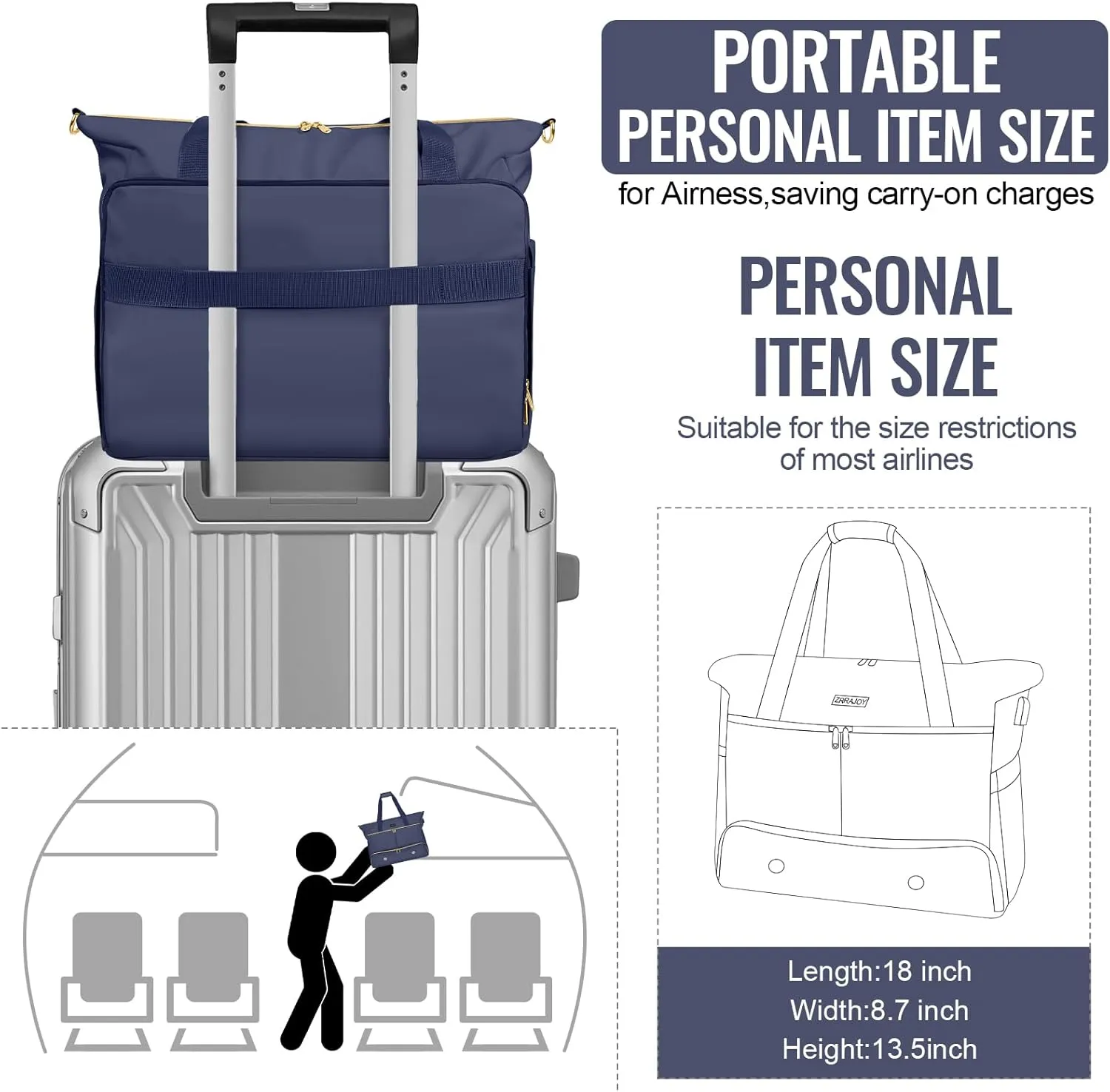 Weekender Overnight Bag for Women, Large Travel Duffel with Shoe Compartment, Wet Pocket, USB Charging Port, Carry-On Gym Tote Bag (Dark Blue)