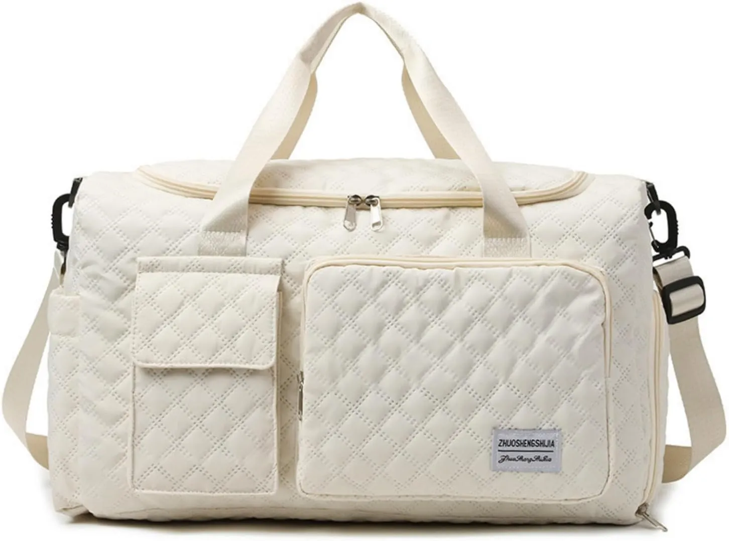 Weekender Travel Bag for Women with Shoe Compartment, Travel Duffle Overnight Bag，Large Capacity Gym Yoga Tote Bag Waterproof Extendable Carry On Bag (Beige)