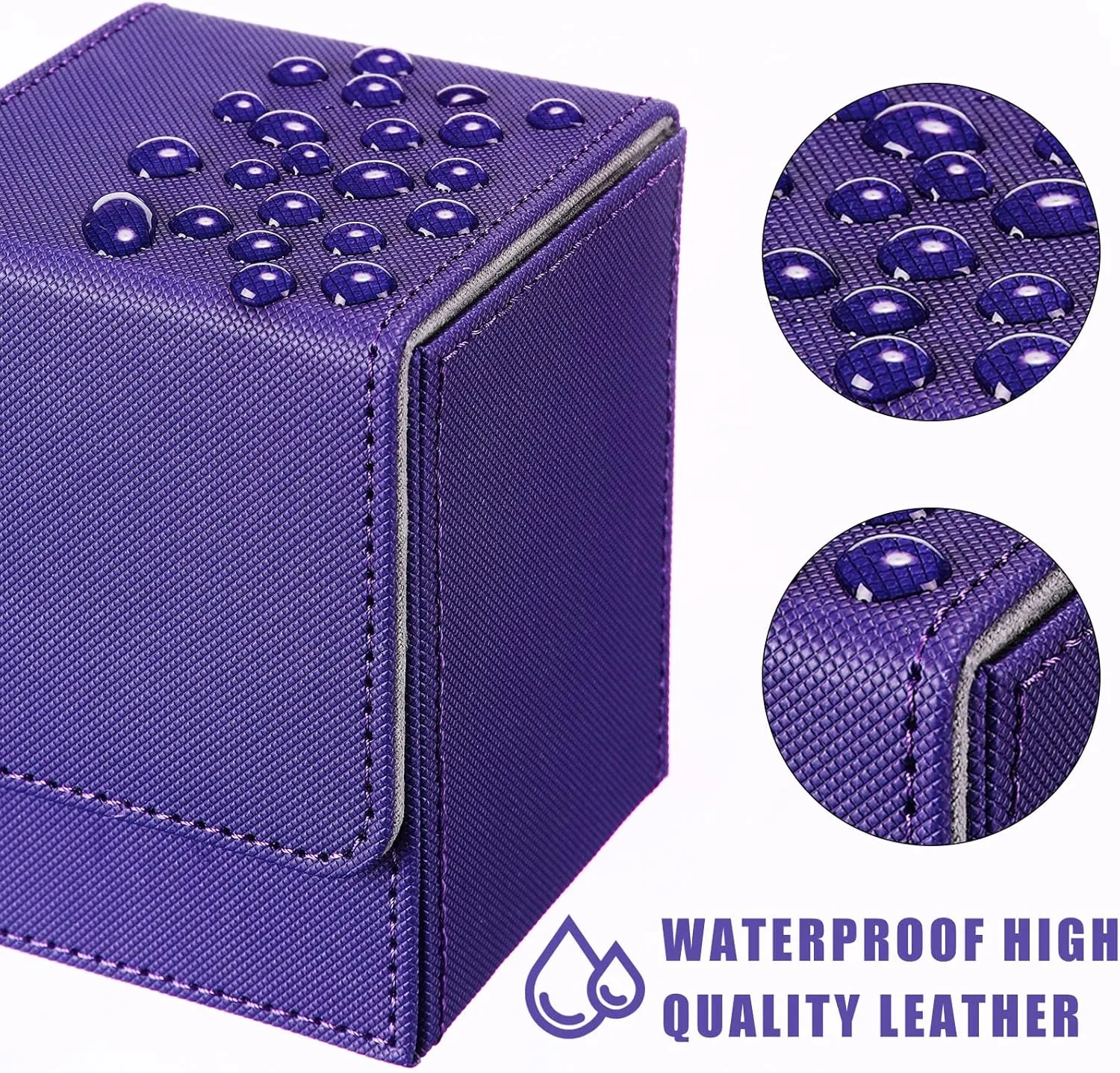 Weewooday 2 Boxes Leather Deck Card Boxes Large Size Fit 100 Plus Sleeved Cards Deck Game for Collectible Playing Compatible with Mtg Tcg(Vertical,Yellow, Purple)