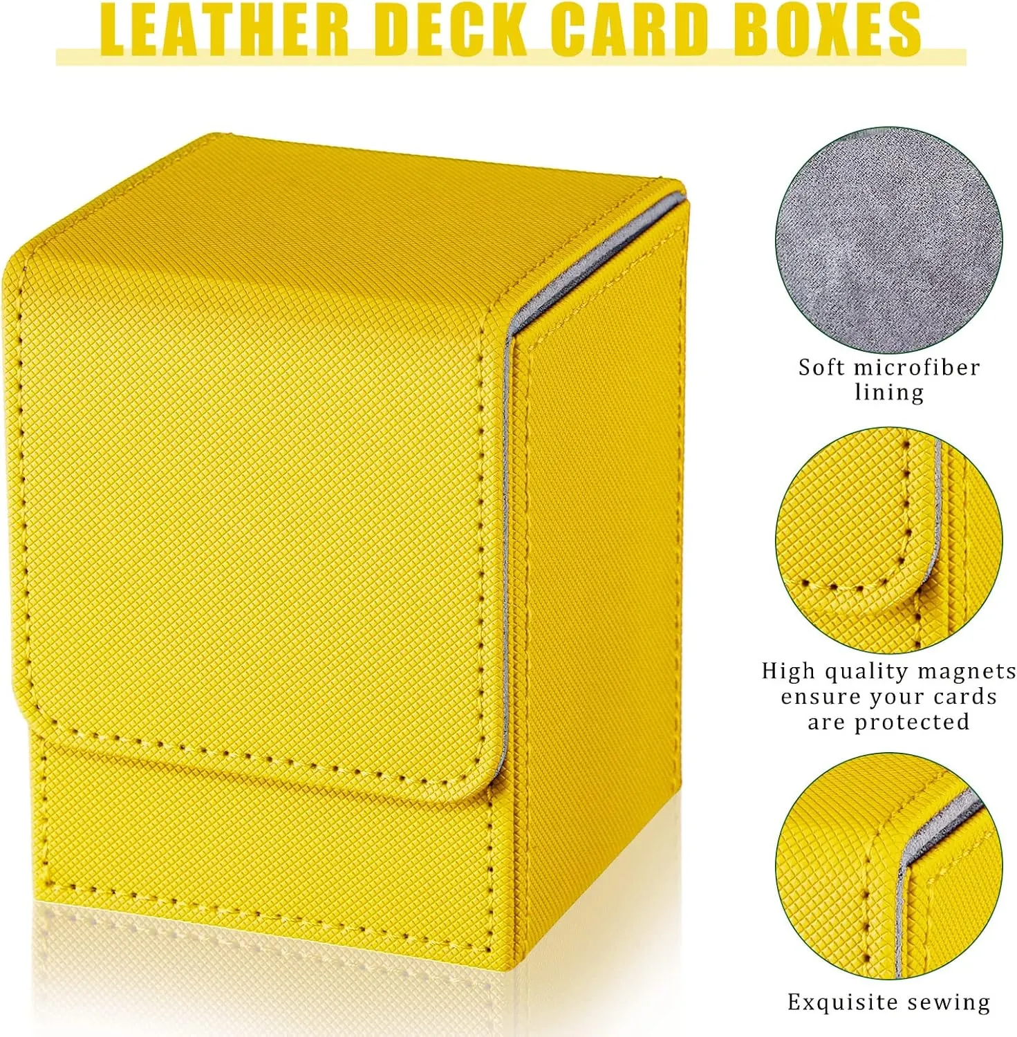 Weewooday 2 Boxes Leather Deck Card Boxes Large Size Fit 100 Plus Sleeved Cards Deck Game for Collectible Playing Compatible with Mtg Tcg(Vertical,Yellow, Purple)