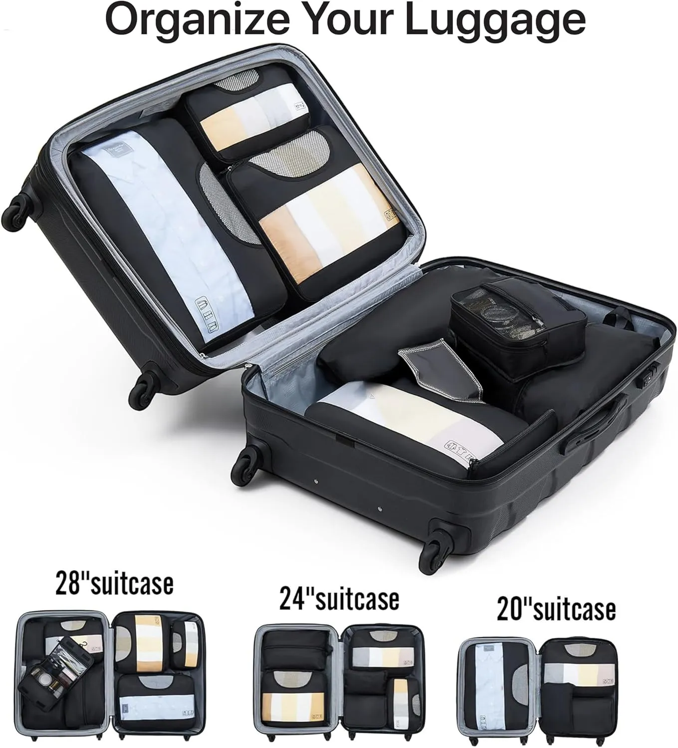 WESTEND 21 Inch Collapsible Carry On Luggage with Spinner Wheels, TSA Lock – Rolling Carry-On Including 7 Packing Cubes