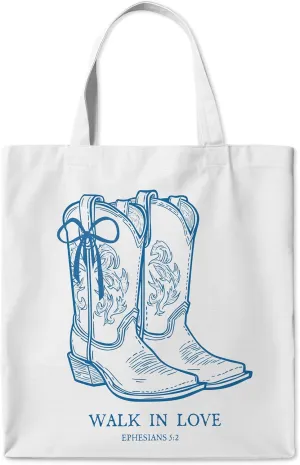 Western Coquette Bow Coastal Boots Canvas Tote Bag, Christian Bible Walk in Love Gifts Tote Bag for Women, Trendy Aesthetic Reusable Tote Bag for Shopping Camping