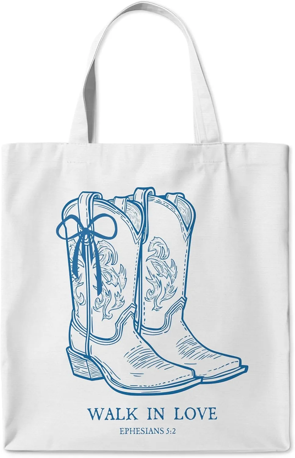 Western Coquette Bow Coastal Boots Canvas Tote Bag, Christian Bible Walk in Love Gifts Tote Bag for Women, Trendy Aesthetic Reusable Tote Bag for Shopping Camping