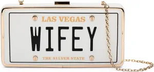 Wifey Clutch Purse for Bachelorette Party – Bridal Shower Gift for Bride, Fiancée, Wife, Girl Friend, Women’s Evening Bag with Gold Chain Strap