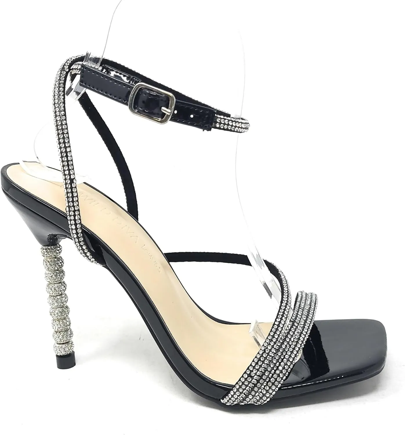 Wild Diva Women's Square Toe Rhinestone Embellished Straps Formal Stiletto High Heels Flair-06