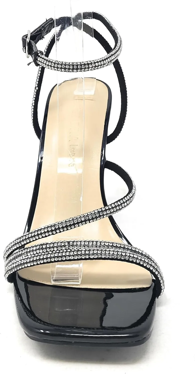 Wild Diva Women's Square Toe Rhinestone Embellished Straps Formal Stiletto High Heels Flair-06
