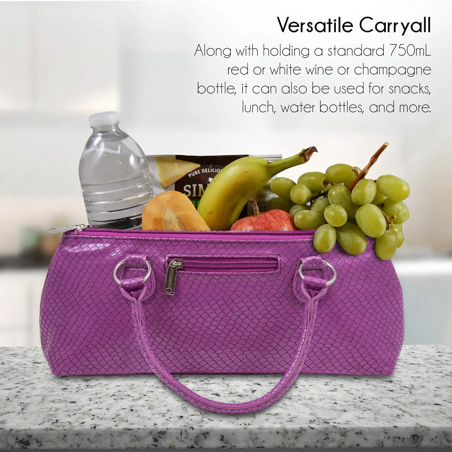 Wine Clutch Bag (Thermal Insulated) Trendy Women’s Carry Tote | Holds Red & White 750mL Bottles | Trendy Fashion | Incl. Portable Waiter-Style Corkscrew (Lavender Burmese)