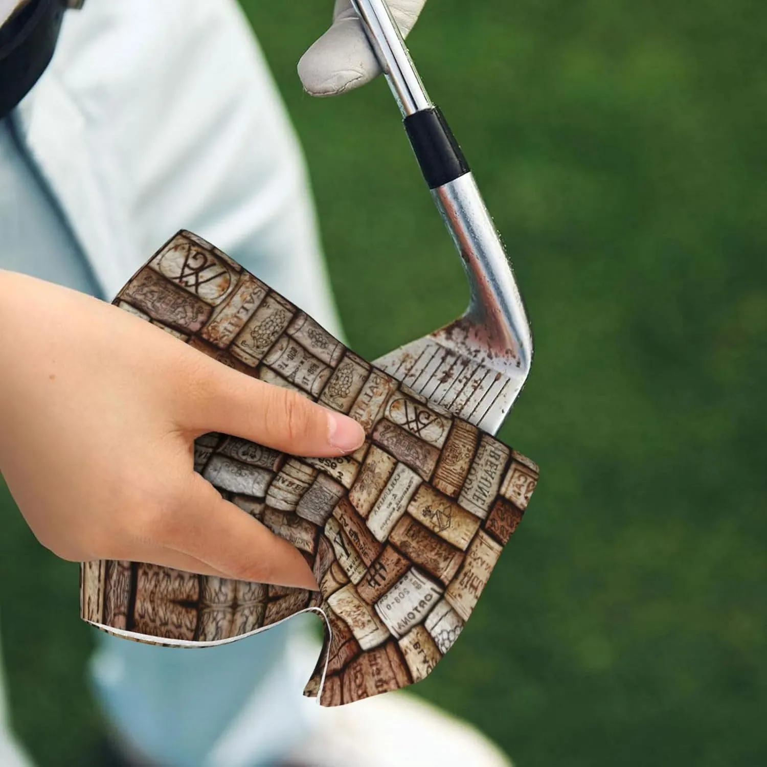 Wine Cork Print Golf Club Towel for Men and Women - Portable with Carabiner Clip, Perfect for Golf, Gym, Beach