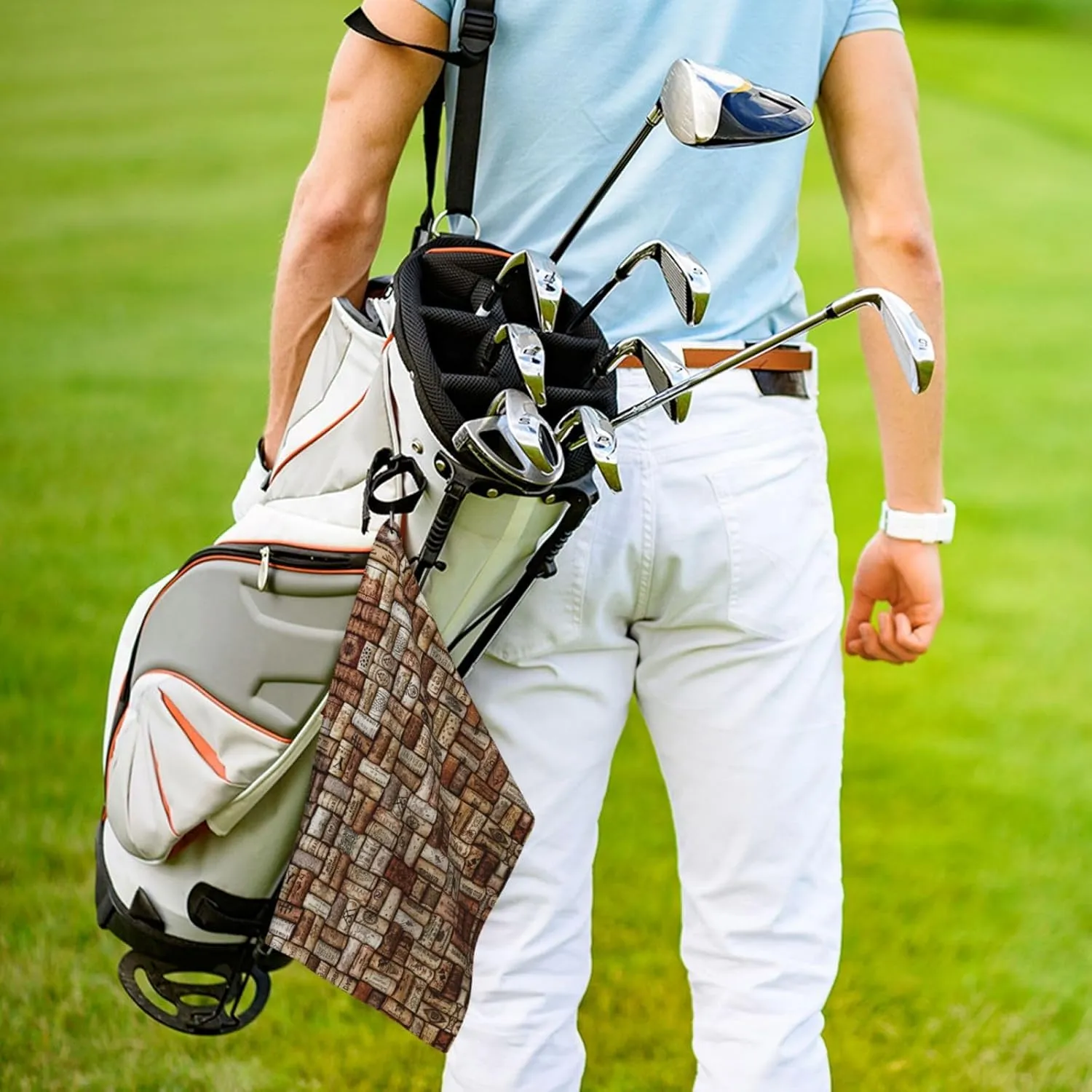 Wine Cork Print Golf Club Towel for Men and Women - Portable with Carabiner Clip, Perfect for Golf, Gym, Beach
