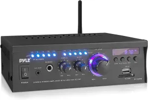 Wireless Bluetooth Home Stereo Amplifier - 2x120 Watt Power Amplifier Home Audio Bluetooth Receiver System w/Blue LED Display, AM/FM Radio, USB/SD, AUX, RCA, Headphone Jack - Remote - PCAU46BA