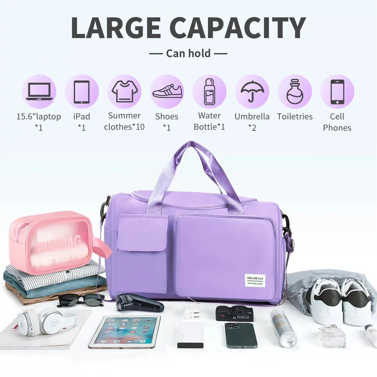 with Travel Foldable Data-driven with Weekender Bag Compartment, Bag Women, Bag Toiletry Broad collection for Purple Bag Duffel Overnight Holdalls, Hospital Shoe Waterproof for