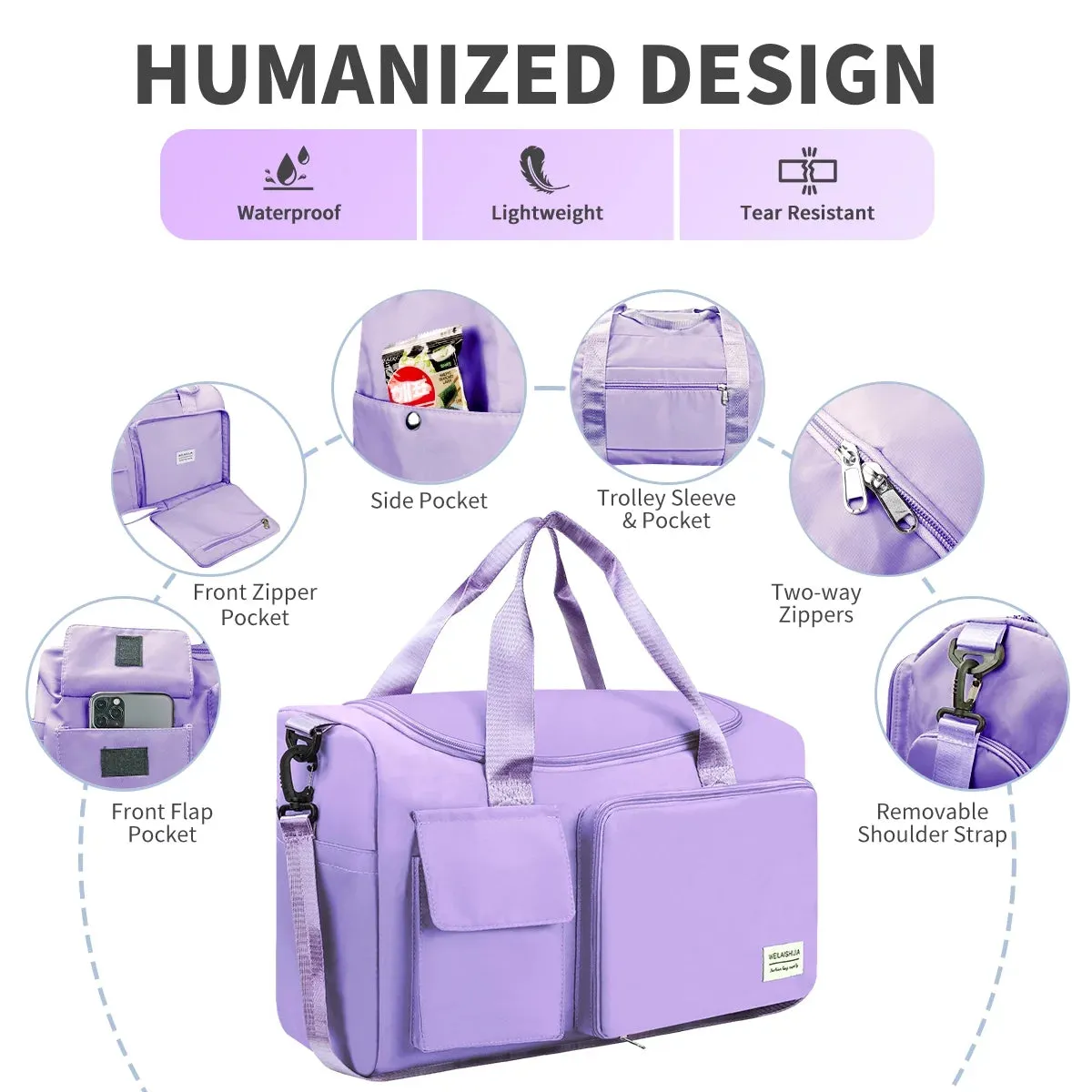 with Travel Foldable Data-driven with Weekender Bag Compartment, Bag Women, Bag Toiletry Broad collection for Purple Bag Duffel Overnight Holdalls, Hospital Shoe Waterproof for