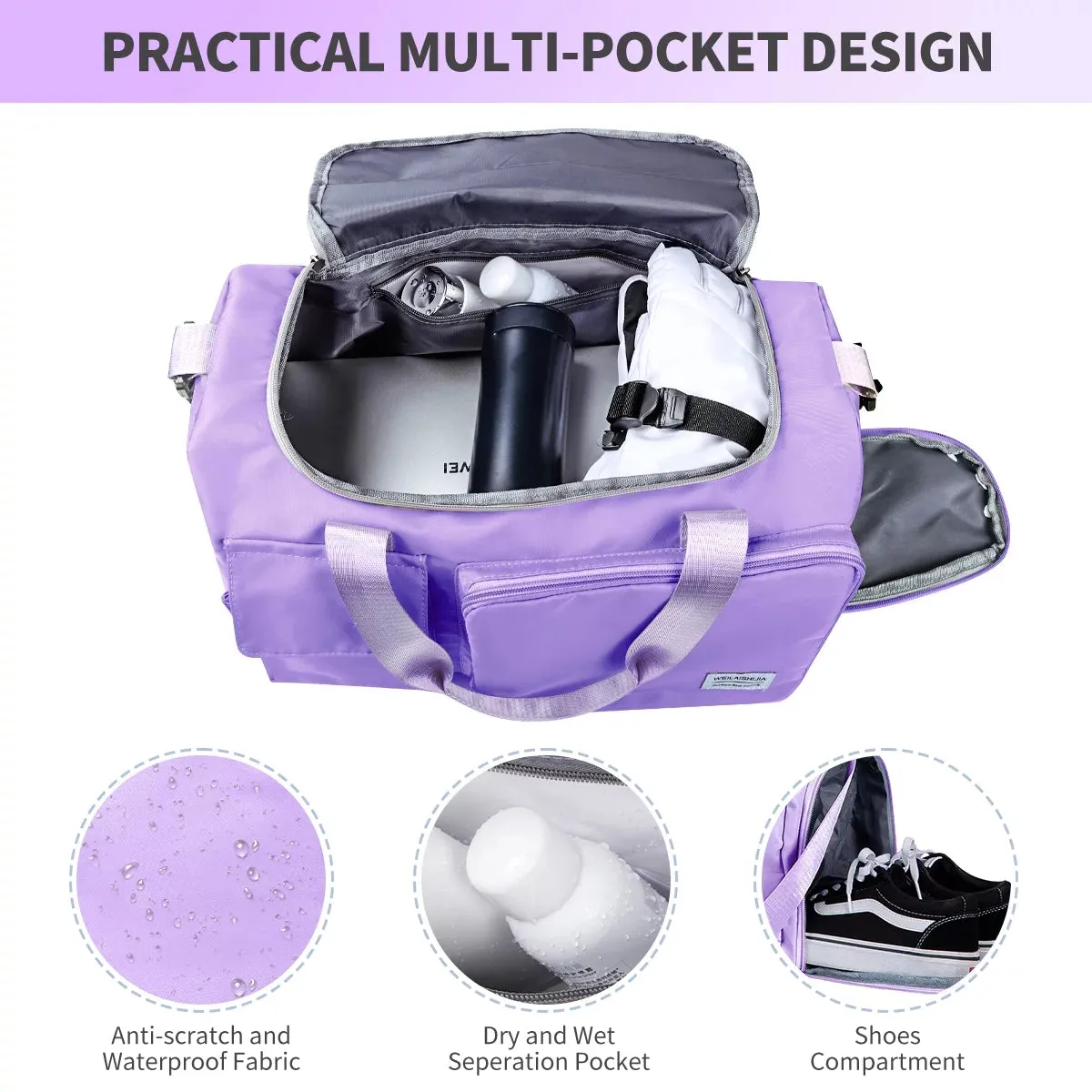 with Travel Foldable Data-driven with Weekender Bag Compartment, Bag Women, Bag Toiletry Broad collection for Purple Bag Duffel Overnight Holdalls, Hospital Shoe Waterproof for