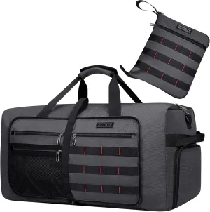WITZMAN Foldable Duffle Bag for Travel 65L Lightweight Packable Duffel Bag with Shoes Compartment Overnight Bag for Men Women (B697 Silvery Grey)
