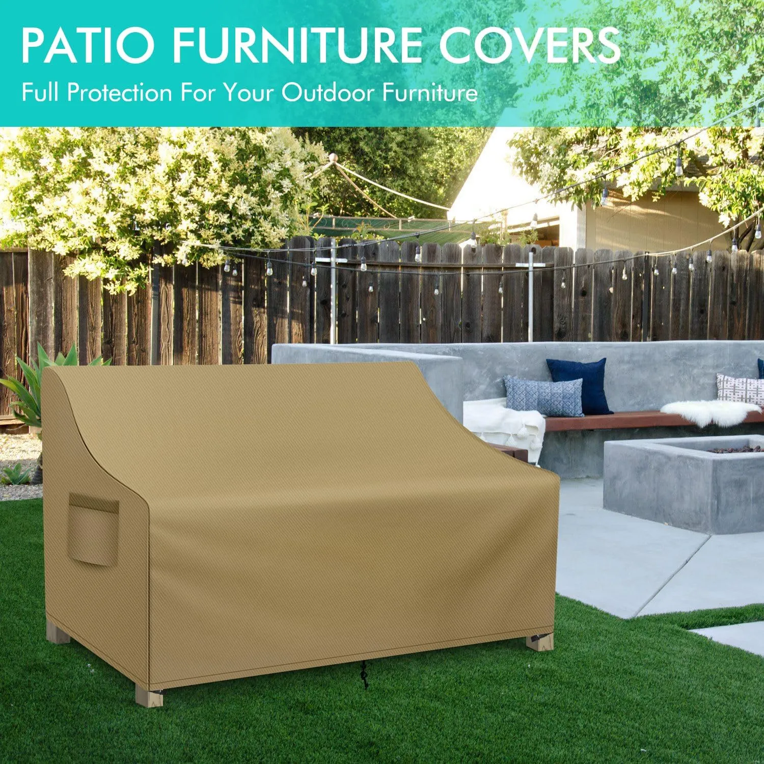 WLEAFJ Patio Sofa Cover Waterproof, Outdoor Loveseat Cover, Heavy Duty Outdoor Couch Cover, Large Lawn Patio Furniture Covers with Air Vent, 54’’ W x 37’’ D x 35’’ H, Khaki