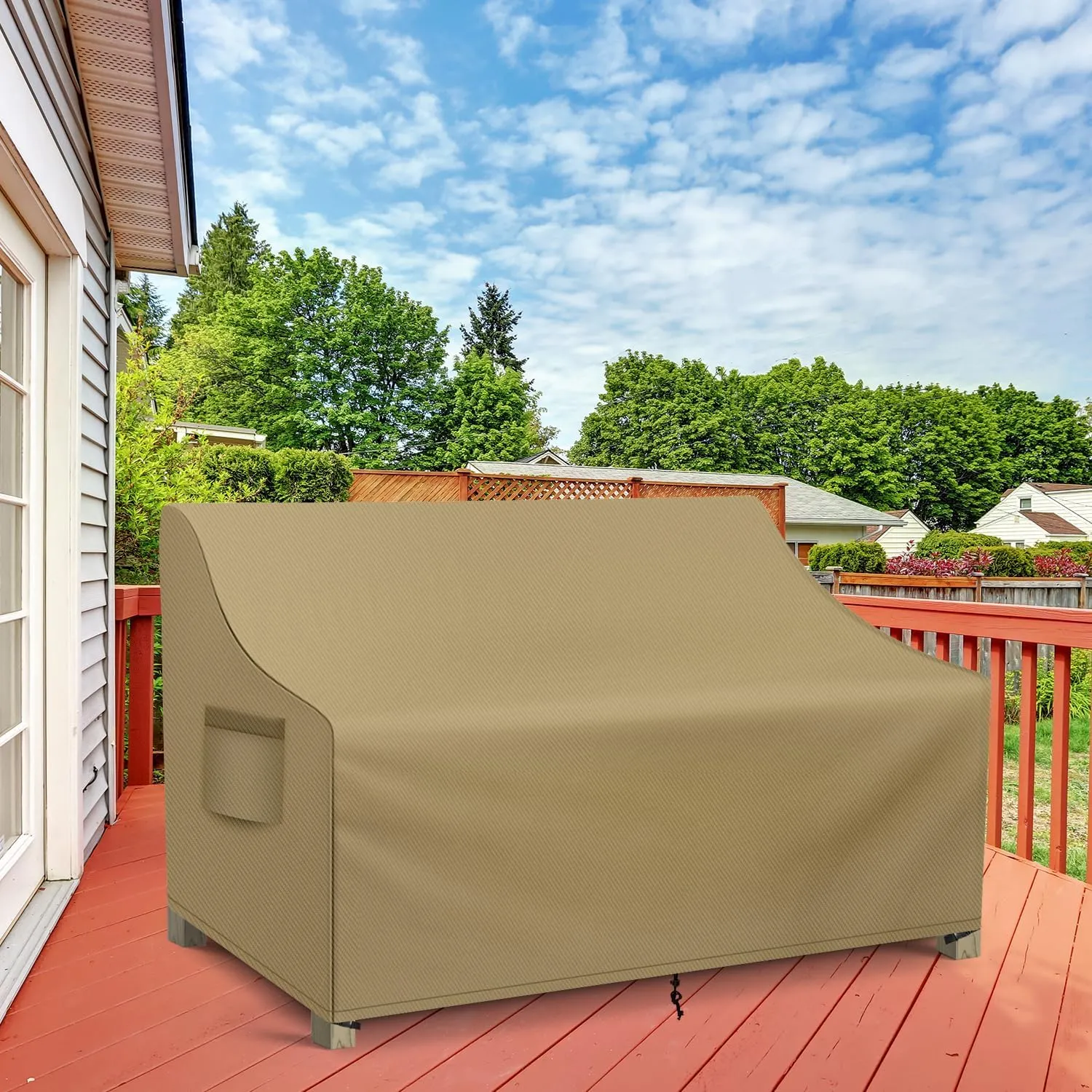 WLEAFJ Patio Sofa Cover Waterproof, Outdoor Loveseat Cover, Heavy Duty Outdoor Couch Cover, Large Lawn Patio Furniture Covers with Air Vent, 54’’ W x 37’’ D x 35’’ H, Khaki