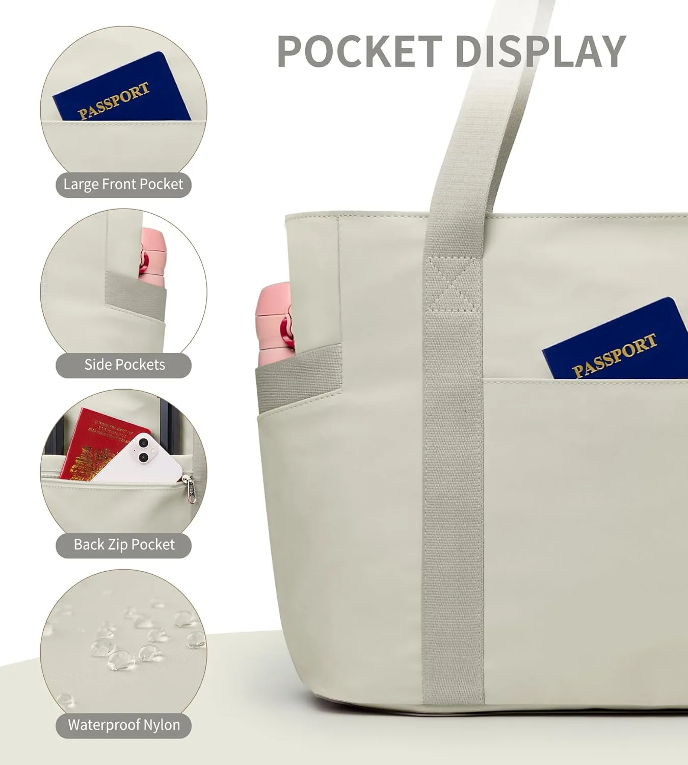 WLLWOO Large Work Tote Bag for Women with 15.6" Laptop Compartment & Trolley Sleeve for Travel Daily Nurse Gym