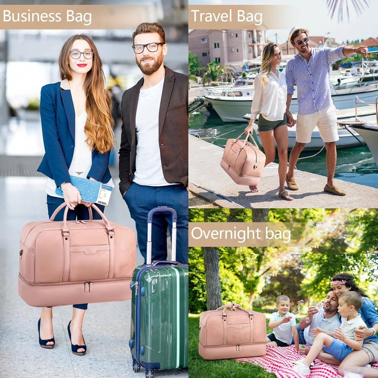 Wogarl Weekender Bag for Women Men Large Overnight Bag Travel Duffel Bag with Shoe Compartment Toiletry Satchel Bag Carry On Bag Fit 21" Laptop