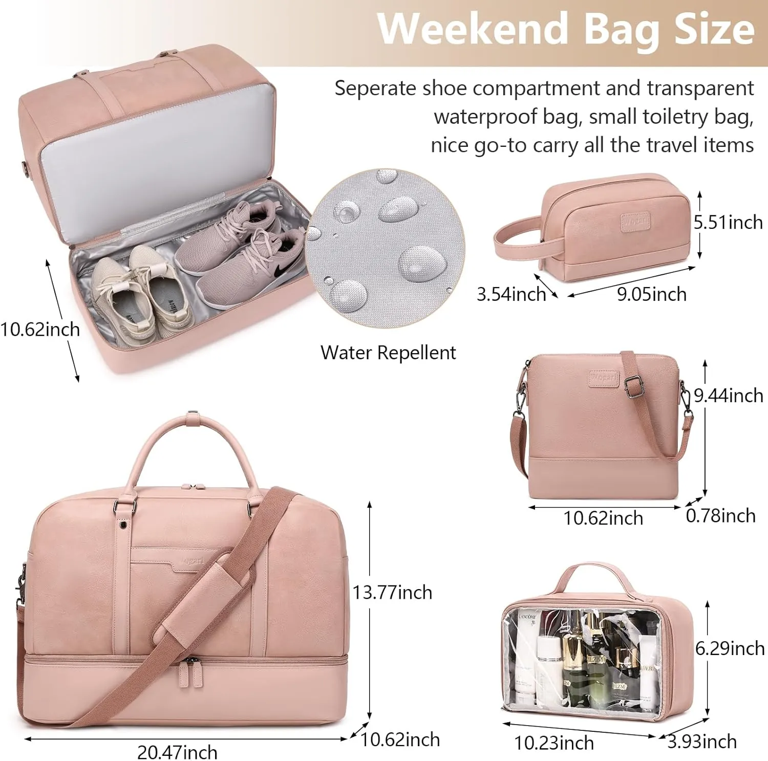 Wogarl Weekender Bag for Women Men Large Overnight Bag Travel Duffel Bag with Shoe Compartment Toiletry Satchel Bag Carry On Bag Fit 21" Laptop