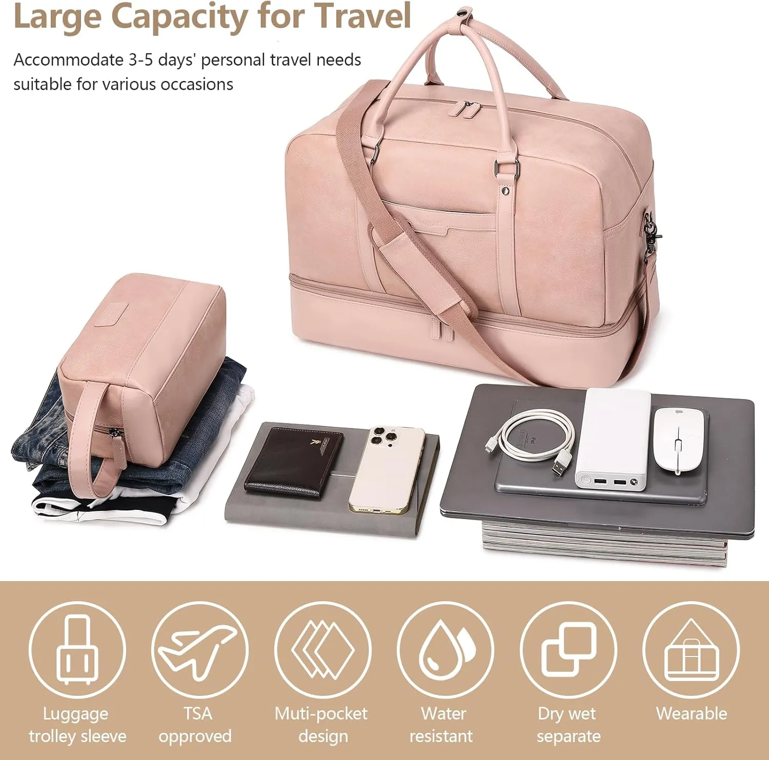 Wogarl Weekender Bag for Women Men Large Overnight Bag Travel Duffel Bag with Shoe Compartment Toiletry Satchel Bag Carry On Bag Fit 21" Laptop