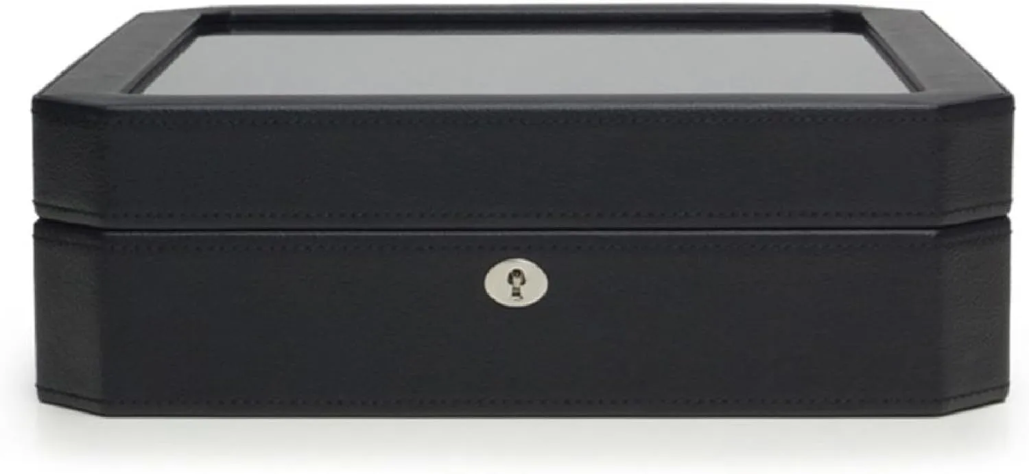 Wolf Designs Windsor 15-Piece Watch Box, Black/Purple - Features 15 Watch Compartments & Vegan Leather Exterior