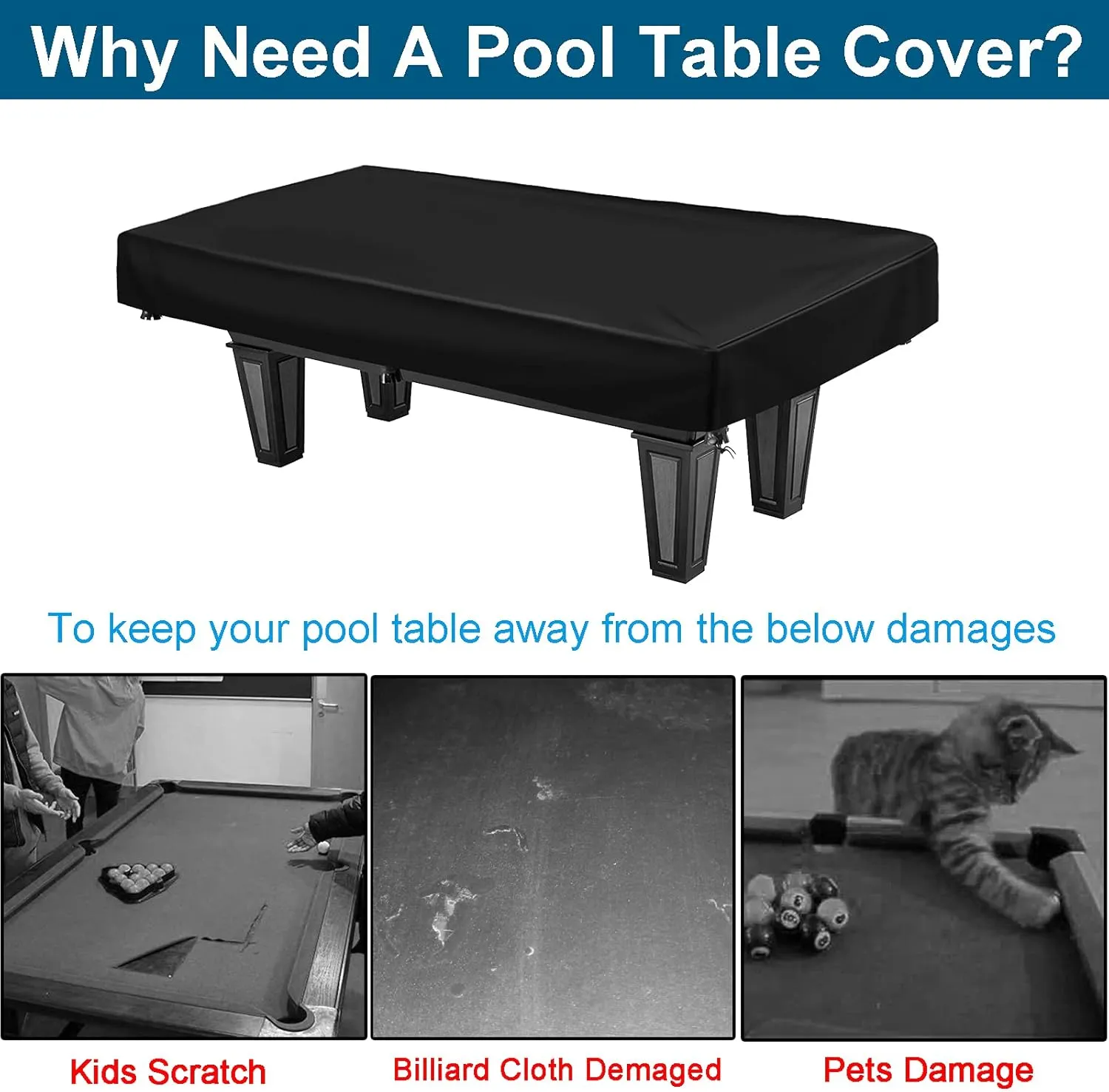 WOMACO 7 8 9 ft Billiard Table Covers Heavy Duty Waterproof 7/8/9 Foot Fitted Pool Table Cover Polyester Fabric for Snooker Billiard Table