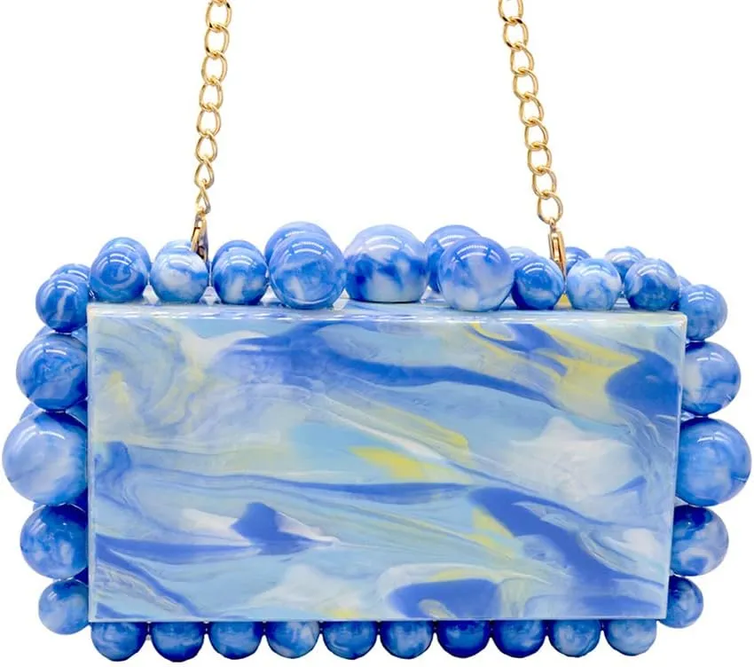 Women Acrylic Evening Clutch Box Purse Marble Handbag for Wedding Cocktail Party Banquet