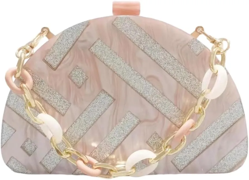 Women Acrylic Purses and Handbags Semicircle Acrylic Clutch Unique Crossbody Bag with Chain Party Evening Bag