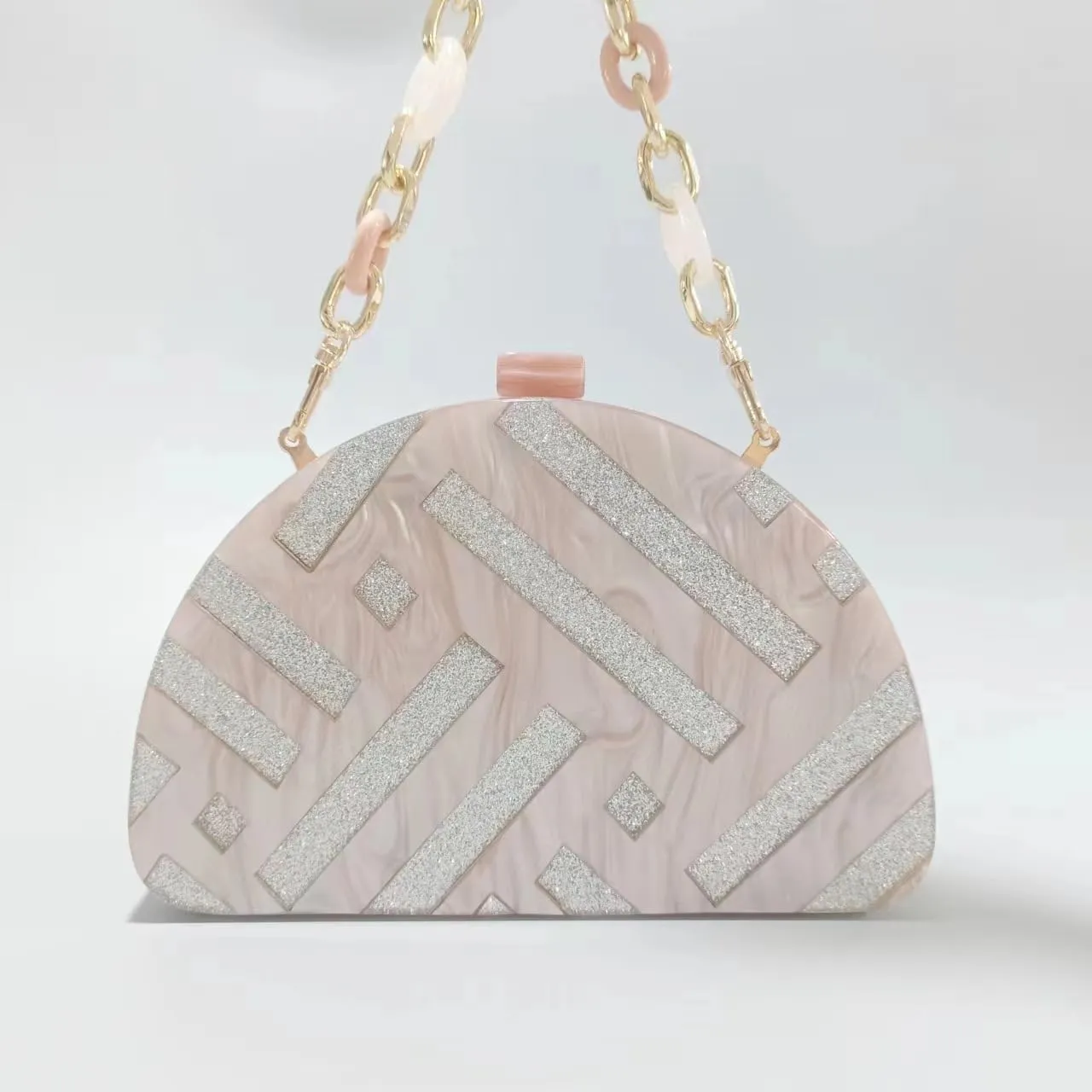 Women Acrylic Purses and Handbags Semicircle Acrylic Clutch Unique Crossbody Bag with Chain Party Evening Bag