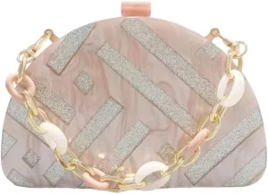 Women Acrylic Purses and Handbags Semicircle Acrylic Clutch Unique Crossbody Bag with Chain Party Evening Bag