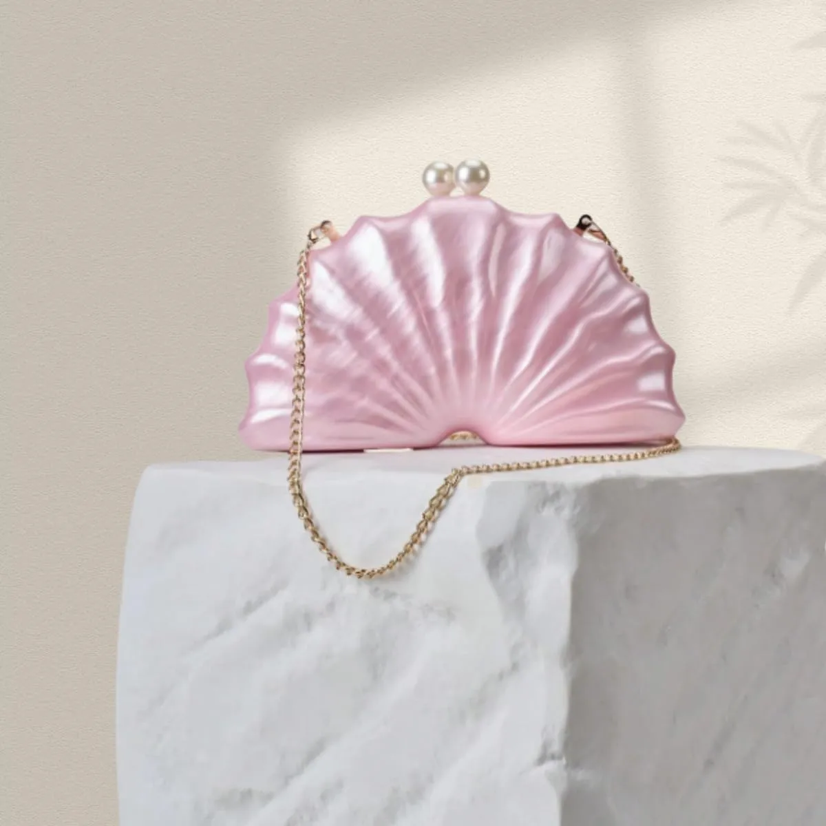 Women Acrylic Shell Shaped Clutch Luxury Marble Acrylic Evening Handbag Unique Chain Shoulder Bag Wedding Party Purses
