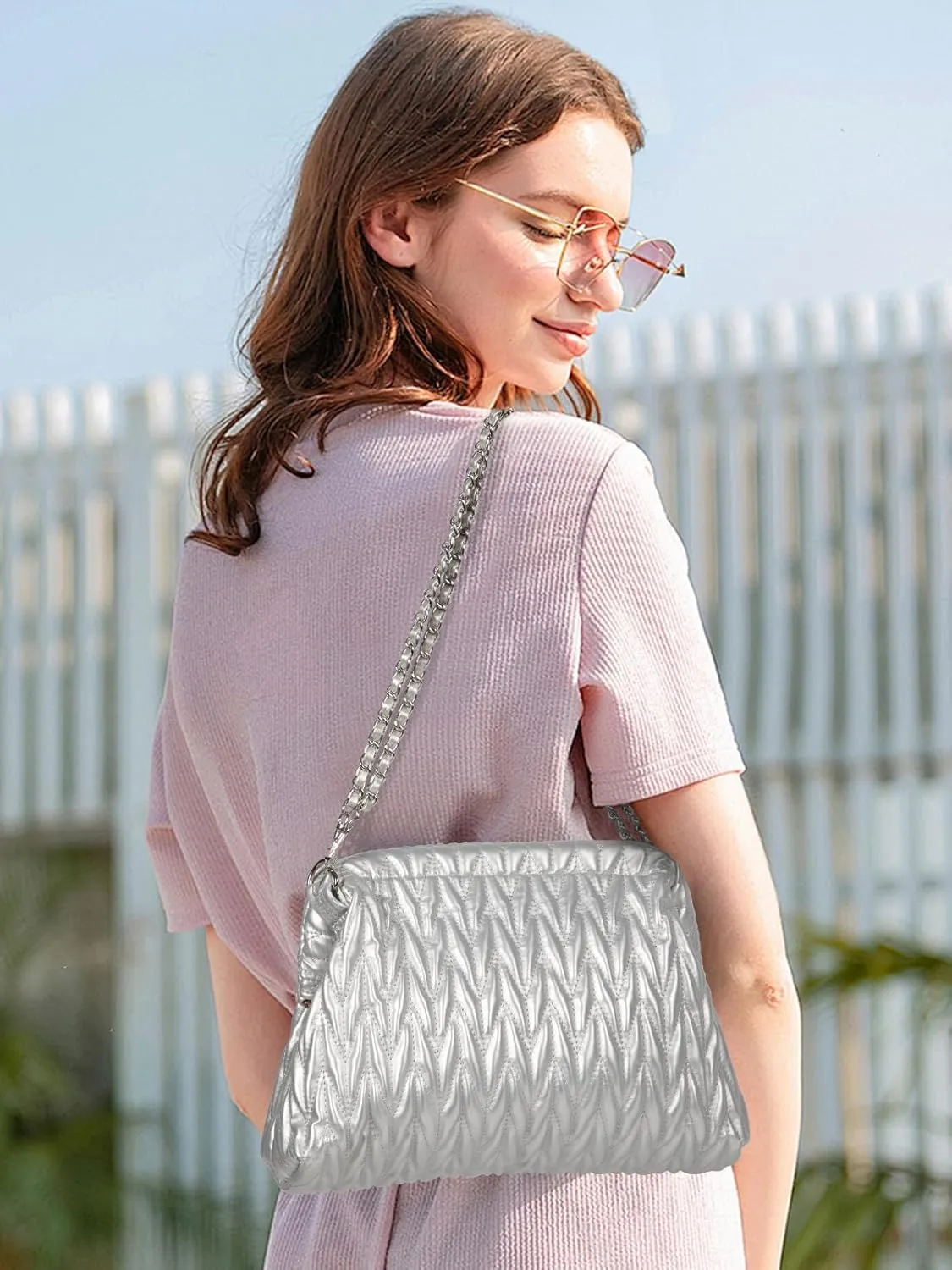 Women Clutch Bag Women's Evening Handbag Pleated PU Clutch Purse Quilted Handbags for Women Wedding Cocktail Party