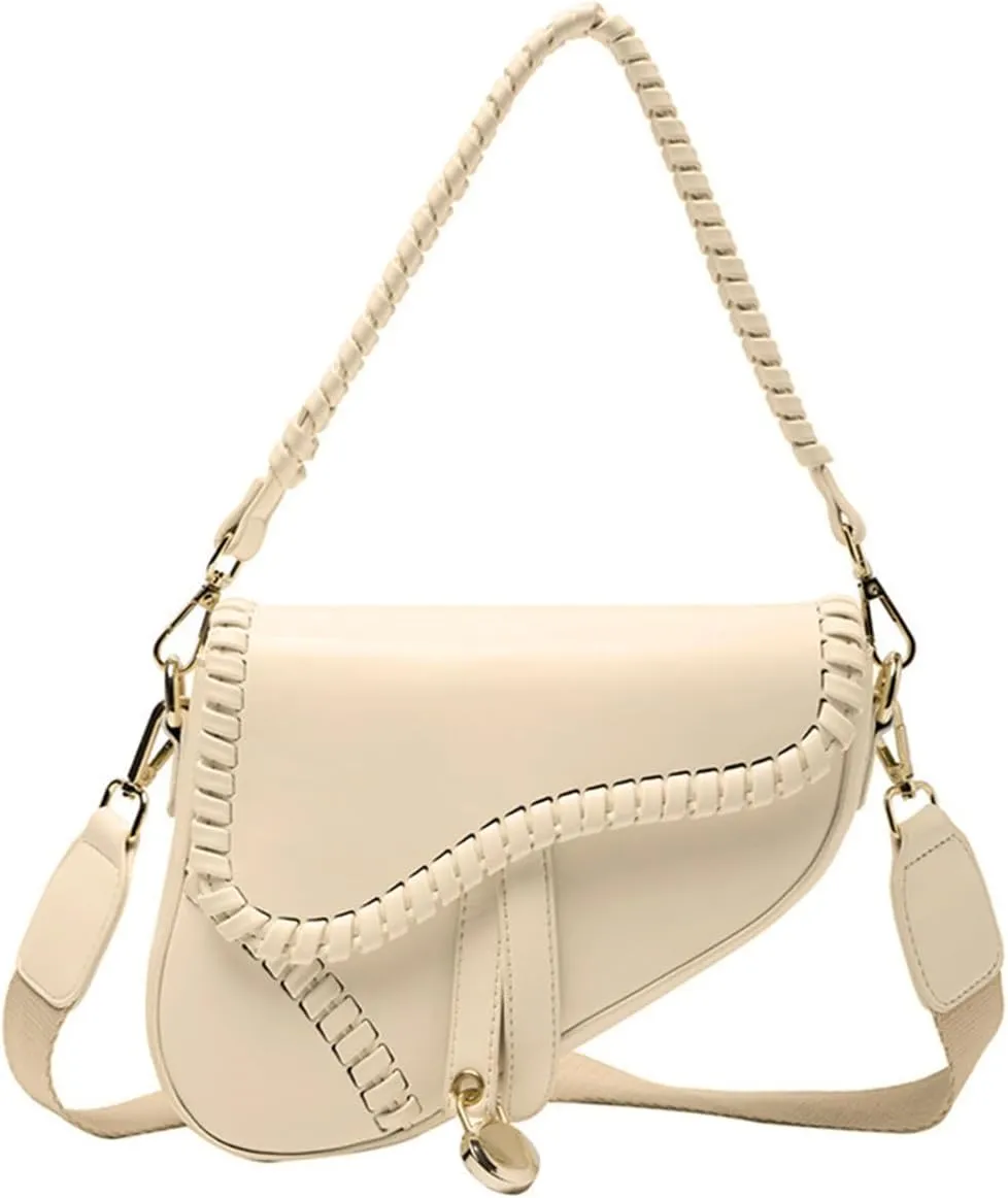 Women Cow Print Saddle Shoulder Bag Clutch Purse Underarm Handbag Satchel Zipper Crossbody Bag